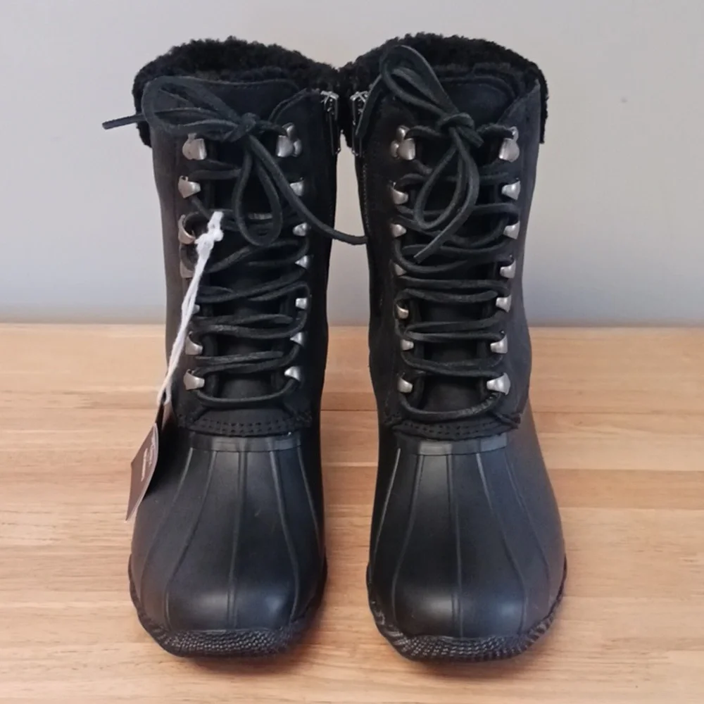 NWT Sperry Saltwater Tall Leather Black Waterproof Boot Size 6.5 - Picture 4 of 16